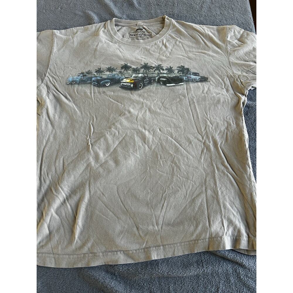 NEWPORT BLUE VINTAGE TRUCKS SHIRT T-SHIRT TAN SZ XL